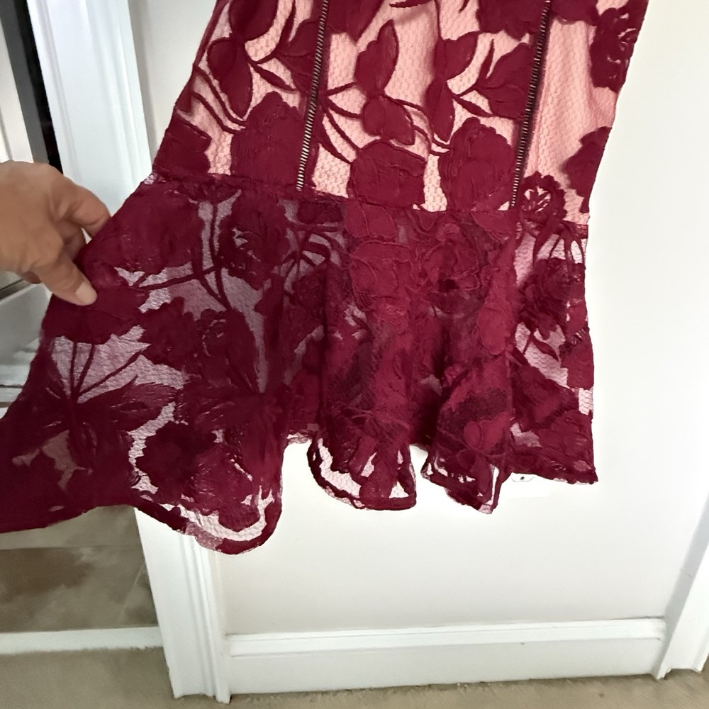 Lulus Mermaid Slip Maxi Dress Burgundy Sz S Formal Wedding Guest Floral Lace - Picture 5 of 11